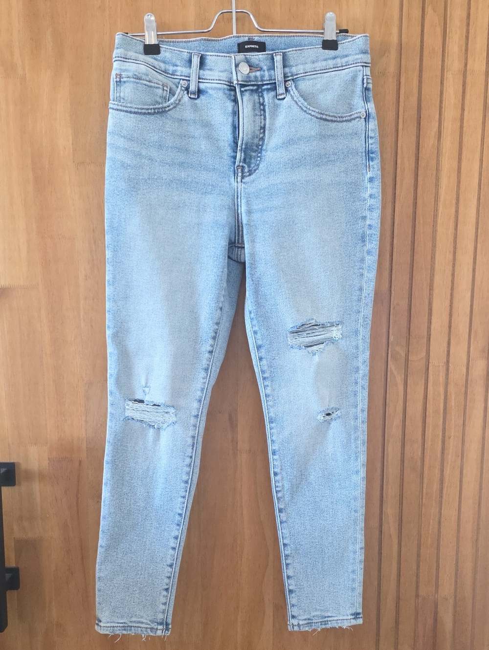 Express Light Blue Distressed Skinny Jeans